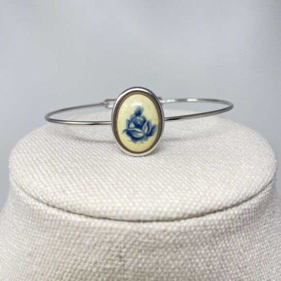 Vintage Japan Necklace & Bracelet Set Blue Rose Y-Drop Chain Dainty Heart - Picture 6 of 13